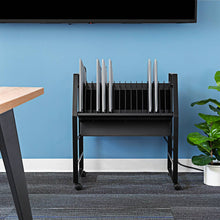 black | tall-/-16-devices | This sleek office cart ensures your devices say charged, organized, and accounted for.