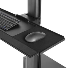 A great ergonomic solution, the tray place your keyboard and mouse at an ergonomic level while the VESA mounts put your monitors at eye-level.