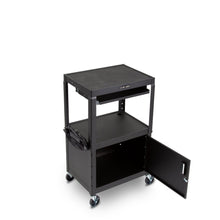 Black | 24"-wide | Line Leader AV cart with cabinet and keyboard tray, no props.