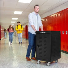 Lifestyle image of the Line Leader 30 unit charging cart in a school setting.