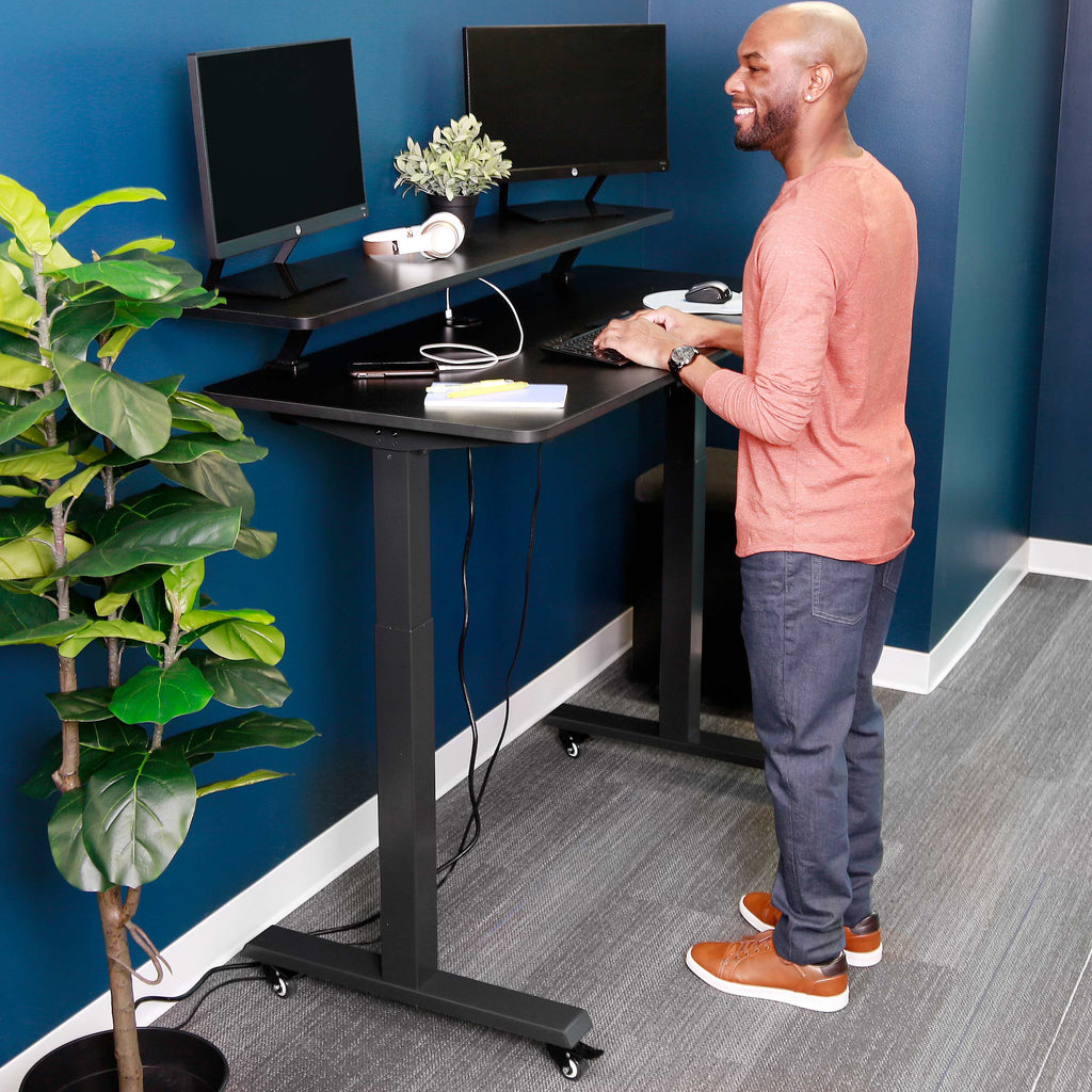 Tranzendesk 55 Side Crank Standing Desk - White - White Top / White Frame / White Shelf