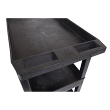 Black | two-tub-shelves | large | Close-up of the Tubstr utility cart's durable push handle.