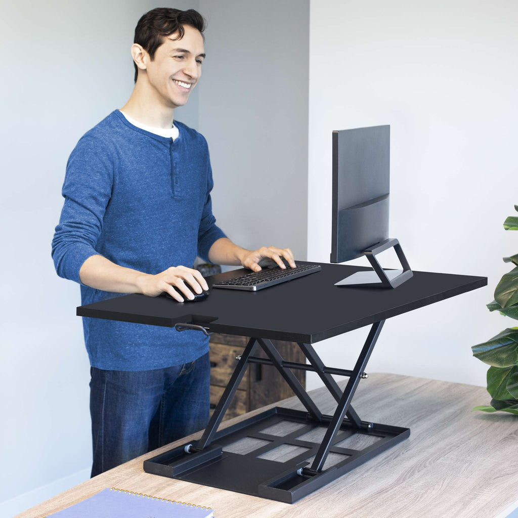 Stand Steady X-Elite Pro Corner Standing Desk | 40 inch Corner Sit to Stand Desk Converter Ideal for Cubicles and L Shaped Desks
