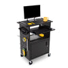 Stellar AV cart by Stand Steady with keyboard tray and cabinet with props on it.