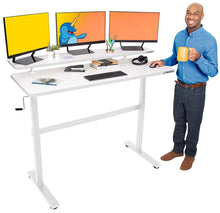 white | white-shelf | Easily fit three screens on the 55" Tranzendesk sit stand desk with shelf.