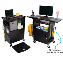 Customize your Stellar AV cart with cabinet with 12 movable peg hooks.