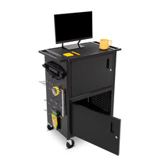 Float of the Stellar AV cart by Stand Steady with dual locking cabinets.