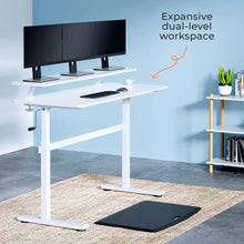 white | white-shelf | The Tranzendesk stand up desk features a spacious dual-level workspace.