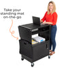 Enjoy an ergonomic workday and take your standing mat on the go with the Stellar AV cart's pegboard hooks.