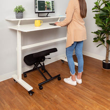 Simply roll the ProErgo pneumatic kneeling chair under your desk when not in use.