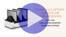 Video of the Line Leader desktop charging station for 12 devices by Stand Steady.