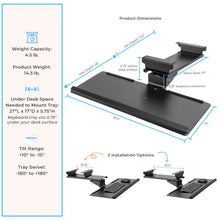 Dimensions of the 26.5" Stand Steady keyboard tray.