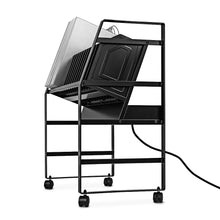 black | tall-/-16-devices | Side view of the Line Leader charging cart featuring a sturdy steel frame and black powder-coated finish.