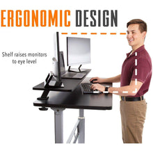 The stand Steady monitor riser keeps your screens at eye level and your spine aligned for a more ergonomic workday.