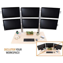 Silver | six-monitors | Free up valuable desk space with the Stand Steady clamp-on six monitor desk mount.