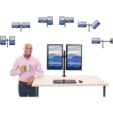 VESA mounts allow you to turn and pivot your screens with the two monitor arms to customize your workspace