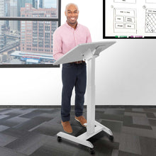 White | Give the perfect presentation with ease with a tilting desktop and smooth height adjustability.