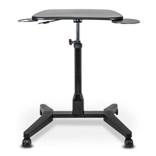 The mobile podium with cup holder and mousepad by Stand Steady is height adjustable with a pneumatic air pump.
