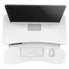 White | Aerial view of the white Stand Steady electric mobile podium with built-in keyboard tray.