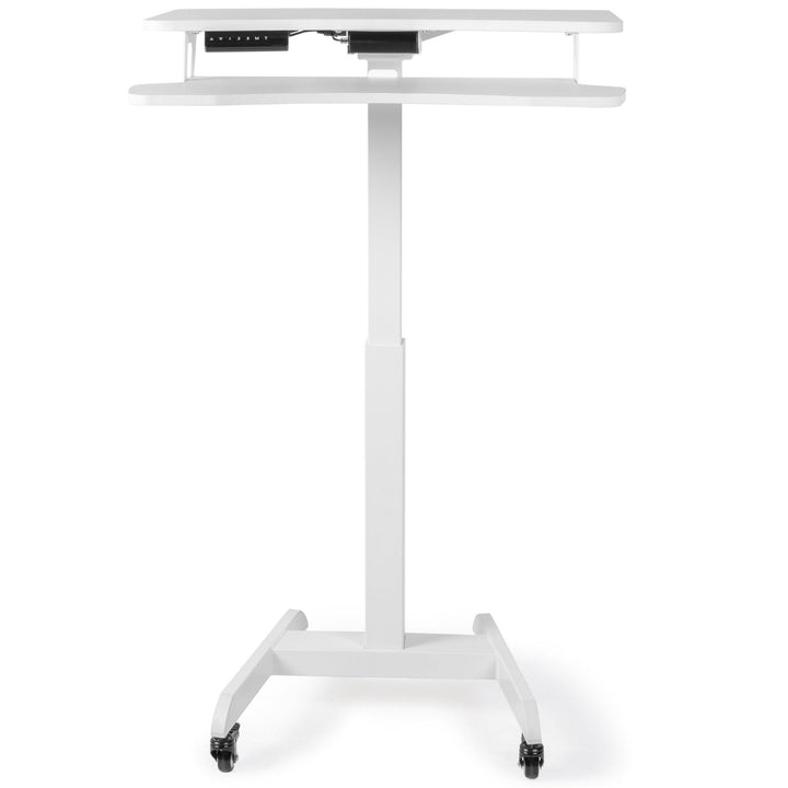 Cruizer Premier Electric Height Adjustable Mobile Podium with Keyboard Tray – White – Stand Steady