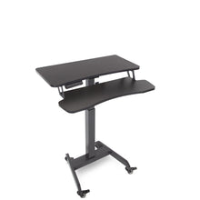 Black | This mobile podium by Stand Steady has electric height adjustability.