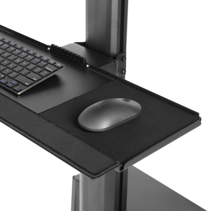 Stand Steady Dual Monitor Mobile Workstation with Keyboard Tray, CPU Holder and Locking Wheels | Height Adjustable VESA Mounts for Two Monitors 