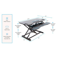 Dimensions of the FlexPro standing desk converter.