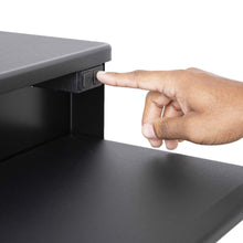 black | 36-inch-desktop | Close-up image of the FlexPro Premier 36" electric desk converter's height adjustable buttons.