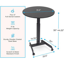 Dimensions of the Stand Steady mobile round table.