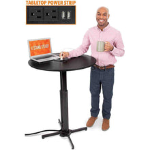 Just plug your mobile devices into the table and let it charge! The Stand Steady height adjustable  Round Charging Table features two outlets and two USB ports.
