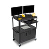 black | keyboard-tray | extra-large | Line Leader extra large AV cart with cabinet and keyboard tray.