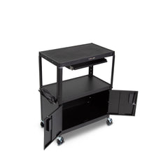 Black | 32"-wide | The 32" wide Line Leader large AV cart with cabinet and keyboard tray. no props.