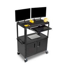Black | 32"-wide | The 32" wide Line Leader large AV cart with cabinet and keyboard tray.