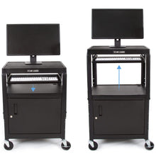 Black | 24"-wide | The Line Leader AV cart with cabinet is height adjustable.