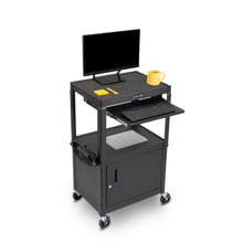 Black | 24"-wide | Line Leader AV cart with cabinet and keyboard tray.