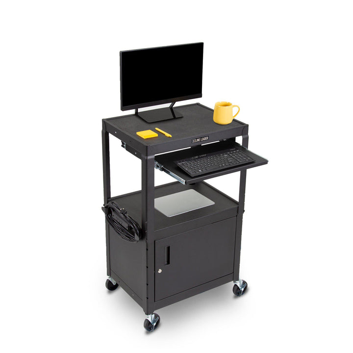 Height Adjustable AV Cart with Cabinet | Line Leader by Stand Steady