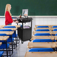 Lifestyle image of the Line Leader plastic AV cart in a classroom setting.