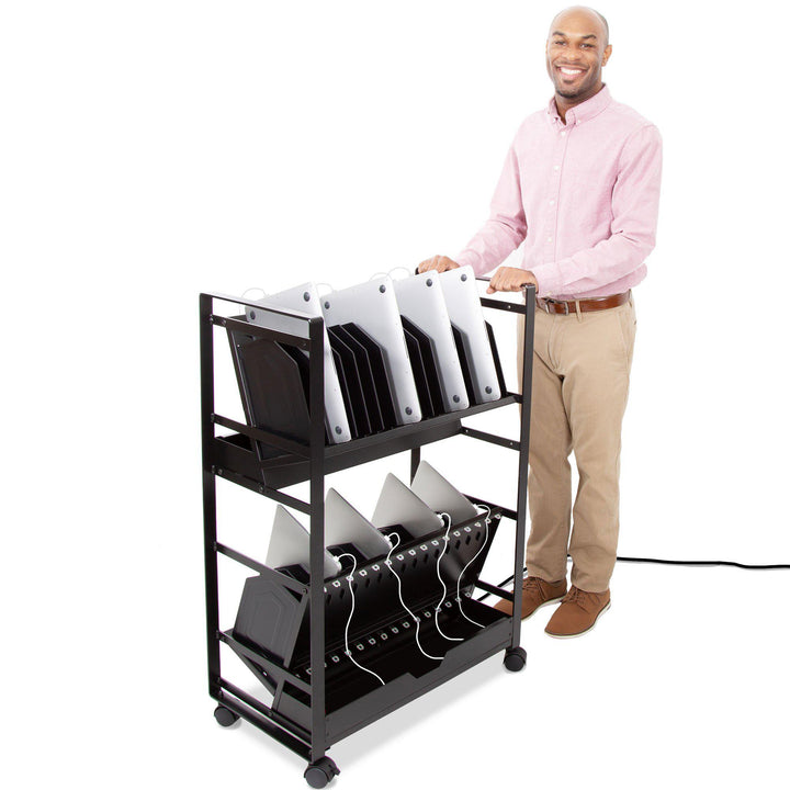 Line Leader32 Unit Mobile Charging&Storage Cart|Open Charging Cart Holds Tablets, Laptops & Chromebooks|Includes32-Outlet Power Stripwith Surge