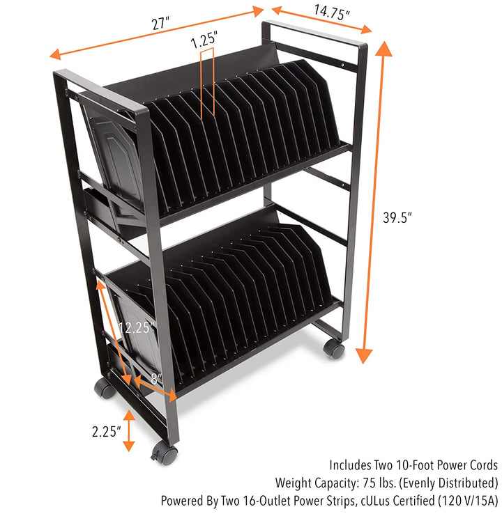 Line Leader32 Unit Mobile Charging&Storage Cart|Open Charging Cart Holds Tablets, Laptops & Chromebooks|Includes32-Outlet Power Stripwith Surge