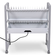 Rear view of the Line Leader 16 device open charging cart in white by Stand Steady.