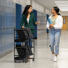 Lifestyle image of the Line LEader open charging cart by Stand Steady in a school setting.
