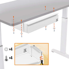 White | Stand Steady under desk drawer in white screws in beneath your desktop.