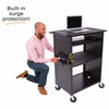 The Stellar media cart is UL safety-certified with surge protection.