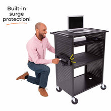 The Stellar AV cart by Steady Steady features a UL-safety certified power strip with surge protection.