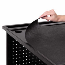 The Stellar AV cart features removable non-slip shelf mats and built-in grommet holes.
