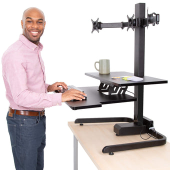 Electric Standing Desk Converter with Monitor Mounts | Techtonic by ...