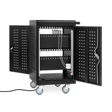 The Line Leader 30 device charging cart features two locking doors to keep devices secure.