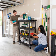 Black | four-tub-shelves | large | Keep all your tools and supplies organized with the four-shelf Tubstr garage cart by Stand Steady.