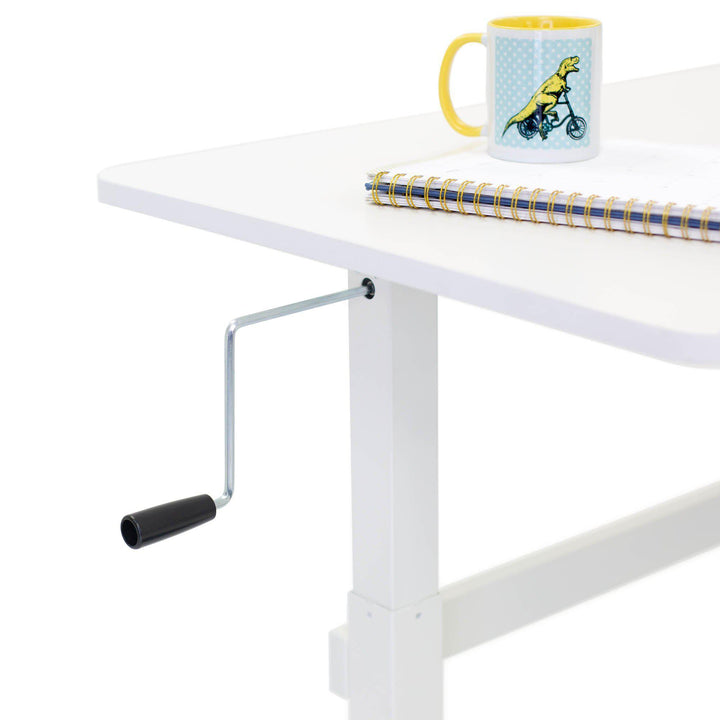 Tranzendesk 55 Side Crank Standing Desk - White - White Top / White Frame / White Shelf