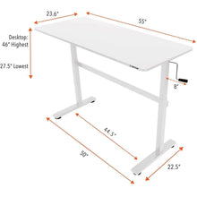 white | none | Dimensions of the 55" white Tranzendesk standing desk.